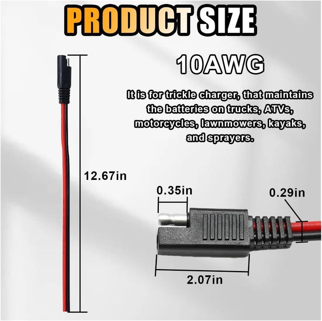 5PCS 10 Gauge 2 Pin Quick Disconnect Polarized Wire Harness 12 Inch SAE Connector Bullet Lead (10 – product detail