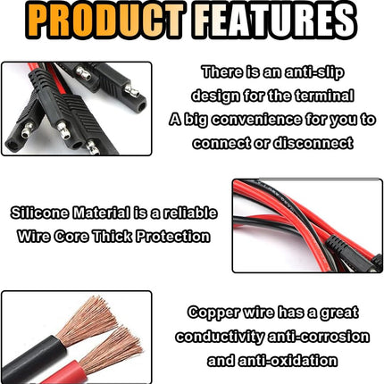 5PCS 10 Gauge 2 Pin Quick Disconnect Polarized Wire Harness, 12 Inch SAE Connector Bullet Lead Cable, Automotive Heavy Duty Extension Cable for Car Motorcycle Boat Tractor (10 AWG)
