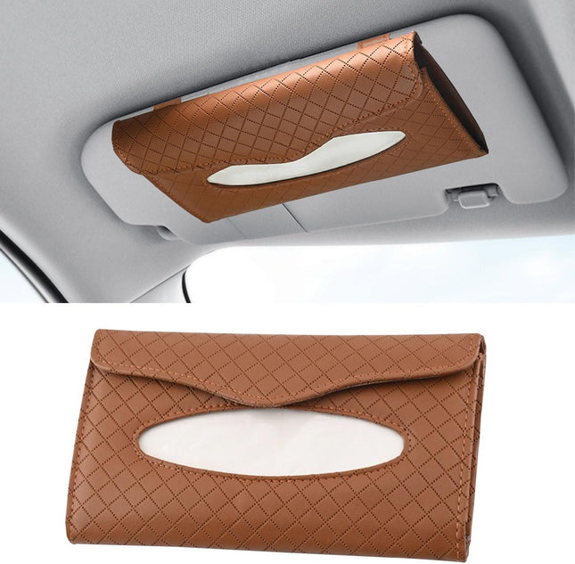 Car Tissue Holder PU Leather Auto Napkin Holder for Visor & Backseat Automotive Mask Organizer Case
