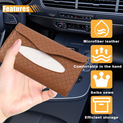 Car Tissue Holder, PU Leather Auto Napkin Holder for Visor & Backseat, Automotive Mask Organizer Case to Keep Vehicle Tidy, Universal Interior Accessories for Sedan Truck SUV (Brown)