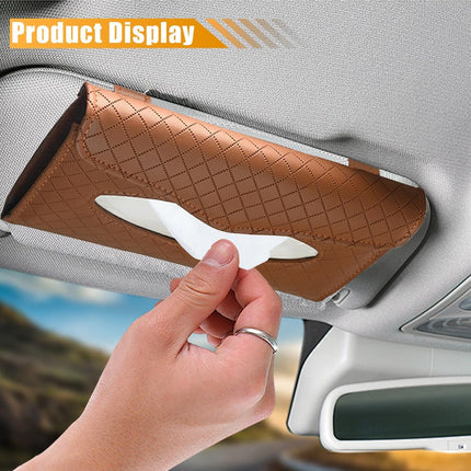 Car Tissue Holder, PU Leather Auto Napkin Holder for Visor & Backseat, Automotive Mask Organizer Case to Keep Vehicle Tidy, Universal Interior Accessories for Sedan Truck SUV (Brown)