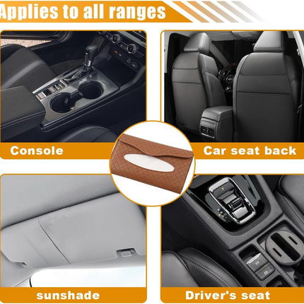 Car Tissue Holder, PU Leather Auto Napkin Holder for Visor & Backseat, Automotive Mask Organizer Case to Keep Vehicle Tidy, Universal Interior Accessories for Sedan Truck SUV (Brown)