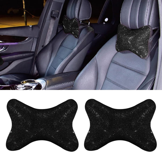 2PCS Car Neck Pillow for Driving Seat Bling Crystal Rhinestone Diamond Comfortable Headrest Cushion Head