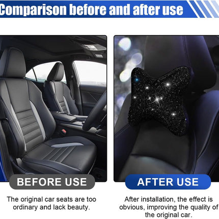 2PCS Car Neck Pillow for Driving Seat, Bling Crystal Rhinestone Diamond Comfortable Headrest Cushion, Head Rest Neck Support Relax, Car Interior Accessories for Women Girly (Black)