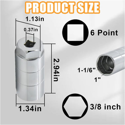 Oil Pressure Switch Socket, 1 1/16" Socket Switch Fits 3/8" Drive or 1 1/8" Hex Wrench, Accepts Oil Pressure Sending Units Up to 2 5/8'' Long, Suitable for Most Car Models (Silver)