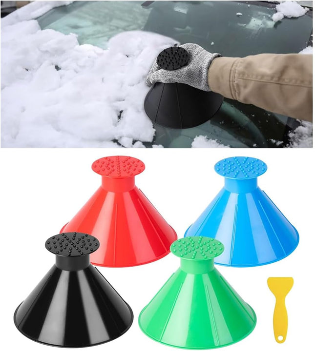 4PCS Magical Ice Scrapers for Car Windshield Cone-Shaped Car Snow Remover with Funnel Round Snow
