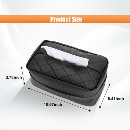 Car Tissue Holder for 120 Standard Tissues - PU Leather Tissue Box Cover for Car Backseat Organizer - Extra Large Rectangle Car Seat Headrest Hanging Napkin Holder for Organization & Daily Use (Black)