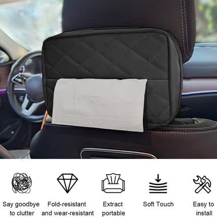Car Tissue Holder for 120 Standard Tissues - PU Leather Tissue Box Cover for Car Backseat Organizer - Extra Large Rectangle Car Seat Headrest Hanging Napkin Holder for Organization & Daily Use (Black)