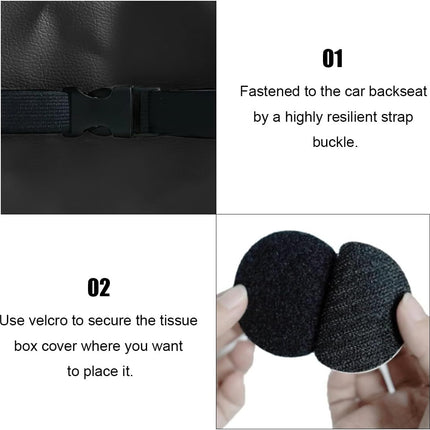 Car Tissue Holder for 120 Standard Tissues - PU Leather Tissue Box Cover for Car Backseat Organizer - Extra Large Rectangle Car Seat Headrest Hanging Napkin Holder for Organization & Daily Use (Black)