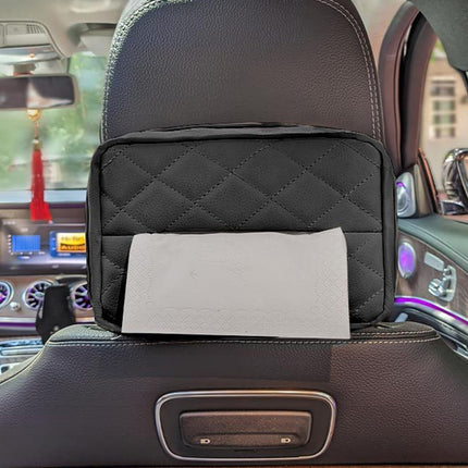 Car Tissue Holder for 120 Standard Tissues - PU Leather Tissue Box Cover for Car Backseat Organizer - Extra Large Rectangle Car Seat Headrest Hanging Napkin Holder for Organization & Daily Use (Black)