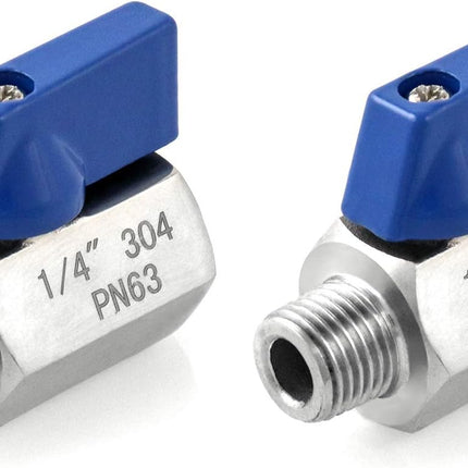 Mini Ball Valve, 2 Pack 1/4" NPT Thread Female and Male 304 Stainless Steel Shut-Off Valves