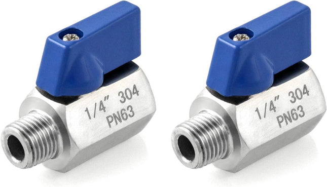 Mini Ball Valve 2 Pack 1/4 NPT Thread Female and Male 304 Stainless Steel Shut-Off Valves