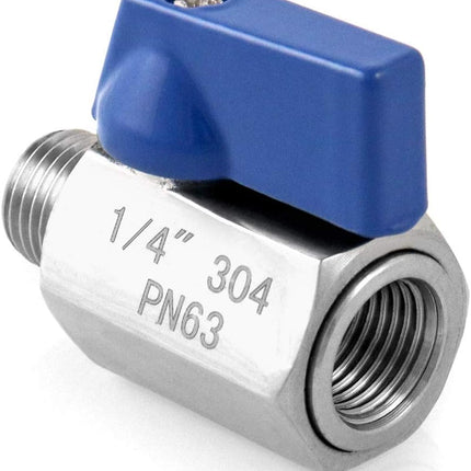 Mini Ball Valve, 2 Pack 1/4" NPT Thread Female and Male 304 Stainless Steel Shut-Off Valves
