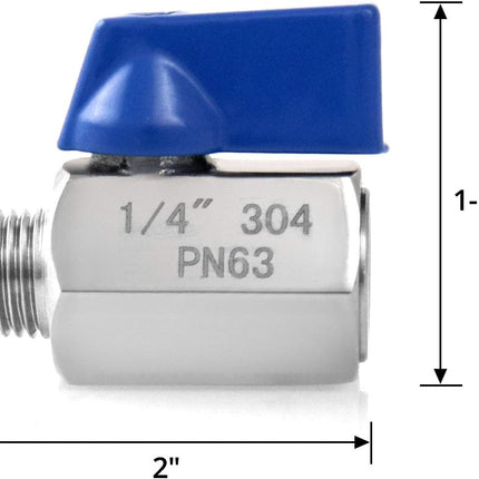 Mini Ball Valve, 2 Pack 1/4" NPT Thread Female and Male 304 Stainless Steel Shut-Off Valves