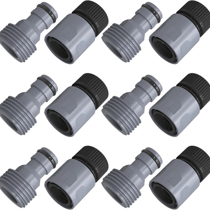 Garden Hose Quick Connector 3/4 Inch Plastic Garden Hose Quick Connect Fittings Male and Female Connectors Water Hose End Adapters, 6 Sets