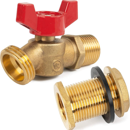 Brass Rain Barrel Quarter Turn Ball Valve Spigot Kit 1/2 Inch With Bulkhead Fitting