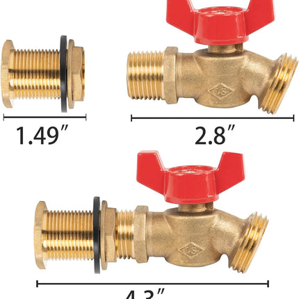 Brass Rain Barrel Quarter Turn Ball Valve Spigot Kit 1/2 Inch With Bulkhead Fitting