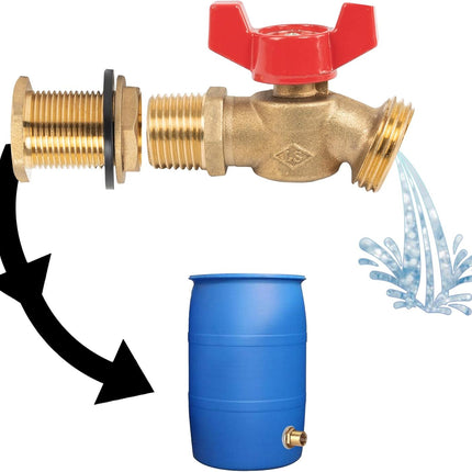 Brass Rain Barrel Quarter Turn Ball Valve Spigot Kit 1/2 Inch With Bulkhead Fitting