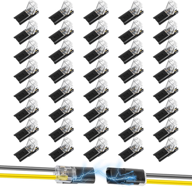 40 Pcs Double-Wire Plug-in Connector 2 Pin Low Voltage Wire Connector Quick Solderless Wire