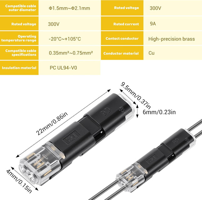 40 Pcs Double-Wire Plug-in Connector 2 Pin Low Voltage Wire Connector Quick Solderless Wire – product detail