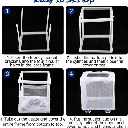 2 Pack Fish Incubator Mesh Box Aquarium, 6.3" x 5.51" x 5.91" Breeder Box for Fish Tank White Nylon Mesh Fishes Breeder Boxes for Aquarium Juvenile Fishes Separation Net Fry Hatchery with Suction Cups