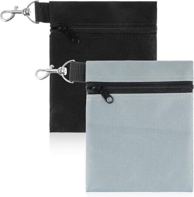 2 Pack Golf Ball Bag Golf Tee Bag Pouch 6.7 x 5.5 Zippered Pouch with Metal (Black V1258-DP02-B-4224