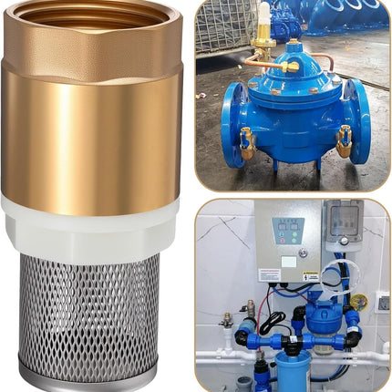 1" Foot Valve, Brass Heavy Duty Check Valve with Filter One Way Valves Female Connection Backflow Preventer Bottom Valves for Water Pump, Wells, Irrigation