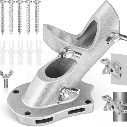 Flag Pole Holder,  Flag Pole Brackets Mount Outside House Heavy-Duty Aluminum Metal Rust Proof Bracket 1" Inner Diameter 2 Positions with Hardwares for Outdoor Wall Mounting Porch( Silver-1 Pack)