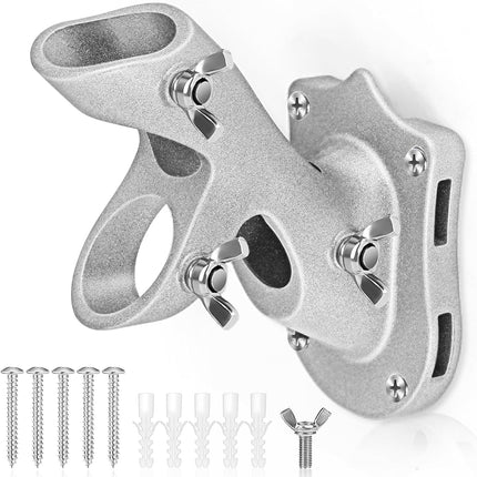 Flag Pole Holder,  Flag Pole Brackets Mount Outside House Heavy-Duty Aluminum Metal Rust Proof Bracket 1" Inner Diameter 2 Positions with Hardwares for Outdoor Wall Mounting Porch( Silver-1 Pack)