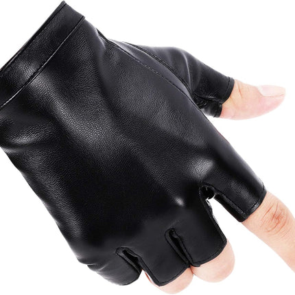 Fingerless PU Faux Leather Gloves, Driving Gloves Outdoor Sports Cosplay Costume Half Finger Glove for Women Men Teens