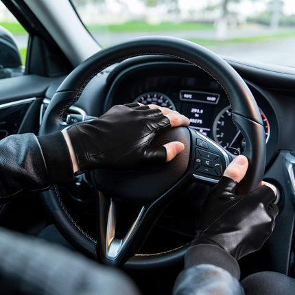 Fingerless PU Faux Leather Gloves, Driving Gloves Outdoor Sports Cosplay Costume Half Finger Glove for Women Men Teens