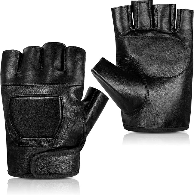 Genuine Leather Cycling Fingerless Gloves Outdoor Driving Motorcycle Sport Half Finger Glove for Men Women