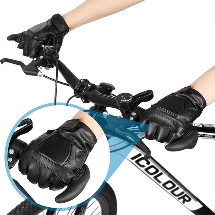 Genuine Leather Cycling Fingerless Gloves, Outdoor Driving Motorcycle Sport Half Finger Glove for Men Women Teens