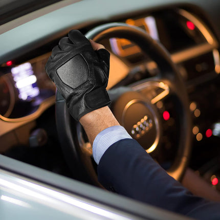 Genuine Leather Cycling Fingerless Gloves, Outdoor Driving Motorcycle Sport Half Finger Glove for Men Women Teens