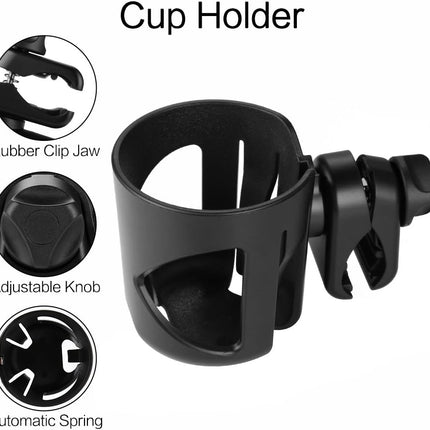 Universal Cup Holder, Stroller Cup Holder, 360° Rotatable Large Caliber Designed Bottle Holder for Stroller, Bike, Wheelchair, Walker, Scooter, Black