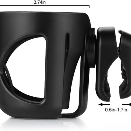 Universal Cup Holder, Stroller Cup Holder, 360° Rotatable Large Caliber Designed Bottle Holder for Stroller, Bike, Wheelchair, Walker, Scooter, Black