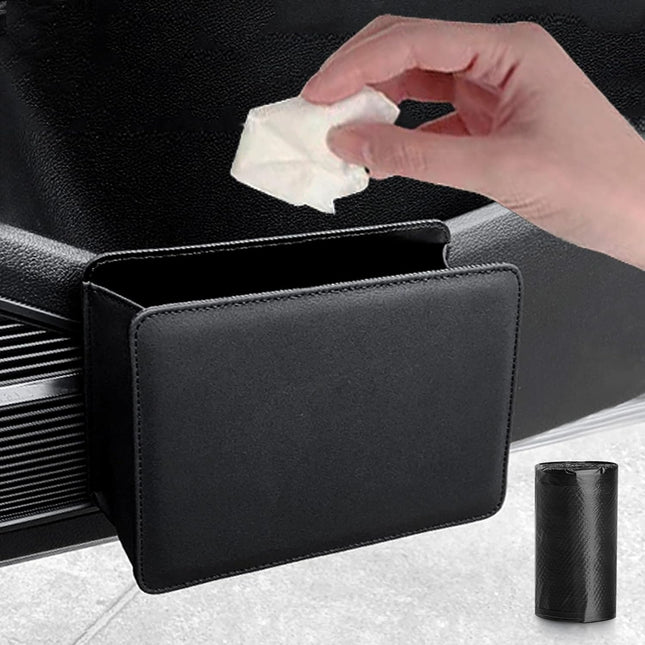Car Trash Can Leather Vehicle Trash Bin Car Dustbin Garbage Organizer Holder with 30 Pcs Trash