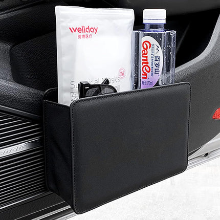 Car Trash Can, Leather Vehicle Trash Bin Car Dustbin Garbage Organizer Holder with 30 Pcs Trash Bags, Foldable Hanging Mini Cars Storage Bag Container for Auto, SUV (Black)