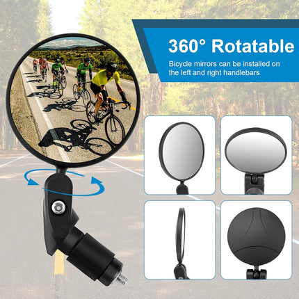2pcs Bike Mirror, Bar End Bicycle Riding Rearview Mirrors for Handlebars, Adjustable 360 Degree Rotatable Convex Mirror for Mountain Road Bikes