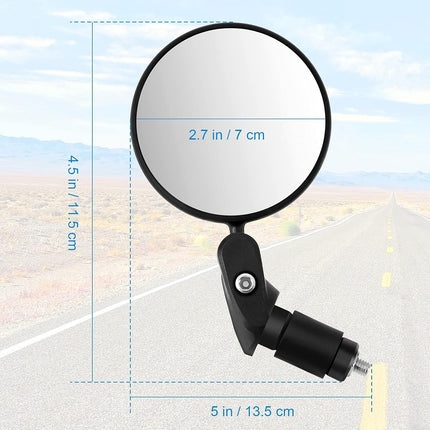 2pcs Bike Mirror, Bar End Bicycle Riding Rearview Mirrors for Handlebars, Adjustable 360 Degree Rotatable Convex Mirror for Mountain Road Bikes