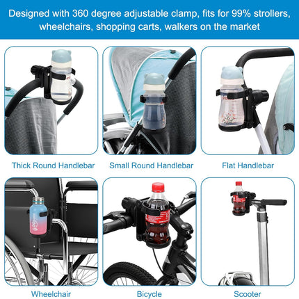 Stroller Cup Holder, Foldable Universal Cup Holder, 360 ° Rotatable Bottle Holder for Stroller, Bike, Wheelchair, Walker, Scooter ﻿
