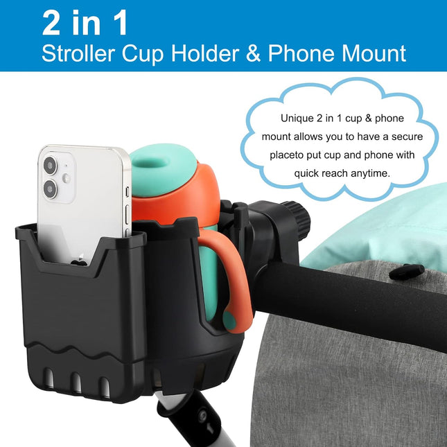 Stroller Cup Holder with Phone Holder Universal Cup 2-in-1 Cup Phone for Stroller Bike Walker – product detail