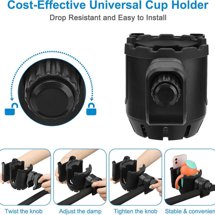 Stroller Cup Holder with Phone Holder, Universal Cup Holder, 2-in-1 Cup Phone Holder for Stroller, Bike, Walker, Wheelchair