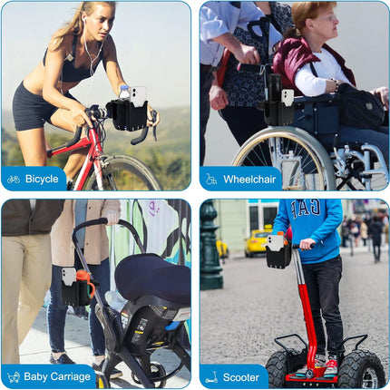 Stroller Cup Holder with Phone Holder, Universal Cup Holder, 2-in-1 Cup Phone Holder for Stroller, Bike, Walker, Wheelchair