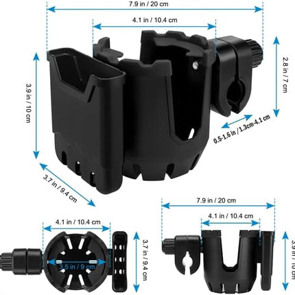 Stroller Cup Holder with Phone Holder, Universal Cup Holder, 2-in-1 Cup Phone Holder for Stroller, Bike, Walker, Wheelchair