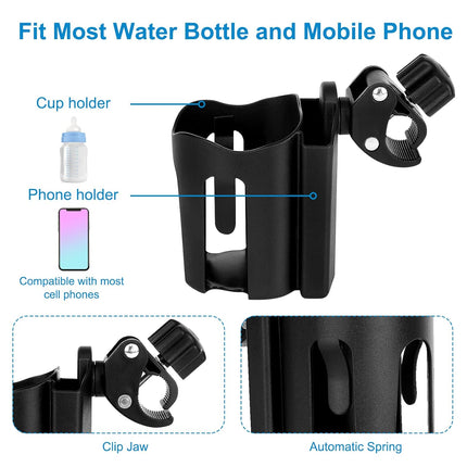 Stroller Cup Holder with Phone Holder, Bike Cup Holder, 2-in-1 Universal Cup Holder for Stroller, Bike, Pushchair, Rollator, Wheelchair, Walker, Scooter