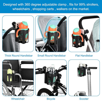 Stroller Cup Holder with Phone Holder, Bike Cup Holder, 2-in-1 Universal Cup Holder for Stroller, Bike, Pushchair, Rollator, Wheelchair, Walker, Scooter