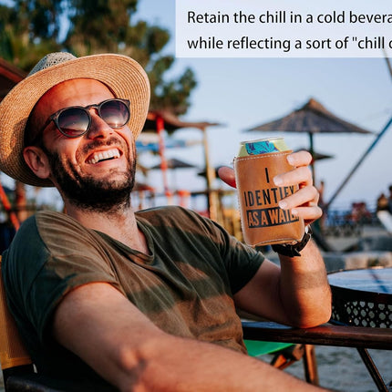 Funny Birthday Gifts for Men - Gag & Retirement Gift Ideas for Dad Husband Boyfriend : I Identify As A Water Faux Leather Can Cooler Sleeve