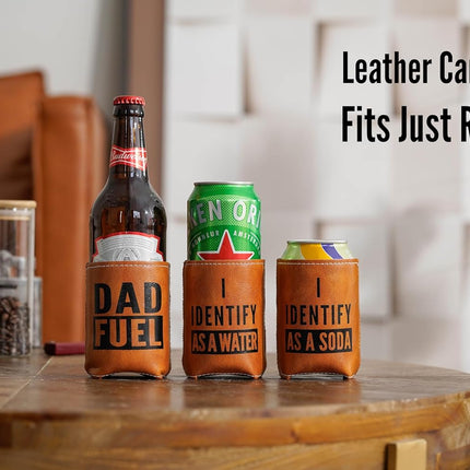 Funny Birthday Gifts for Men - Gag & Retirement Gift Ideas for Dad Husband Boyfriend : I Identify As A Water Faux Leather Can Cooler Sleeve