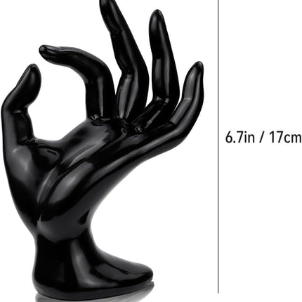 1 Pack Hand Form Ring Holder Mannequin Hand Jewelry Organizer Stand Watch Stand Bracelet Ring Support Aesthetic Rack (Black)